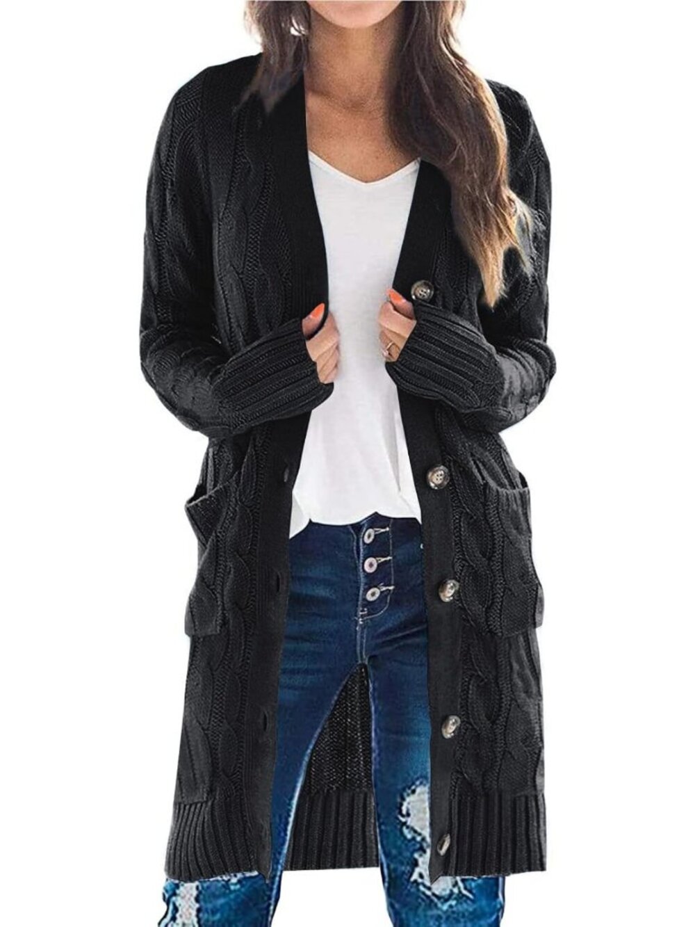Cozy Women's Cable Knit Button Long Cardigan Sweater - Stylish & Warm Layering